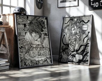 Framed Death Note Hand-drawn Poster | Anime Inspired L Fan Art