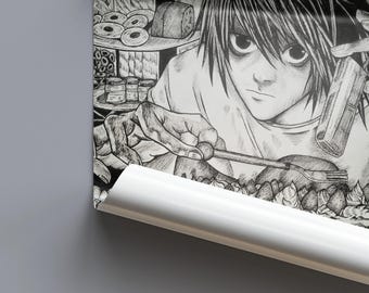 Death Note Hand-drawn Poster of L | Manga Anime Wall Art | Fan Art