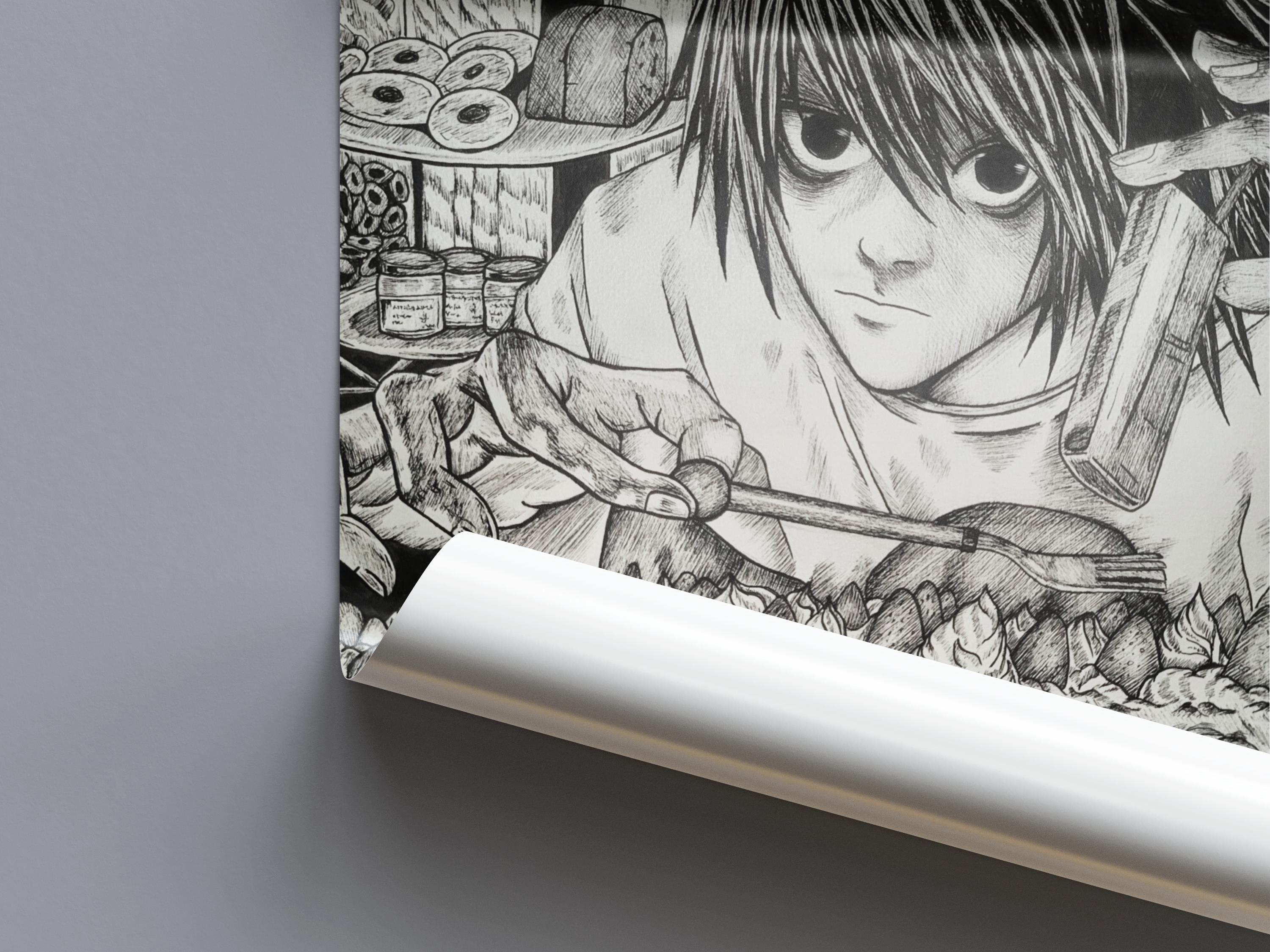 Death Note Hand-drawn Poster of L | Manga Anime Wall Art | Fan Art