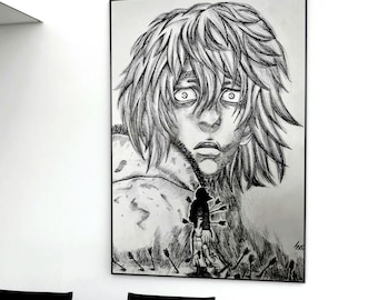 Vinland Saga Hand-Drawn Poster | Thorfinn Anime Manga Wall Art | Original Ink Illustration Print | Fan Art Shonen Japanese Room Decor
