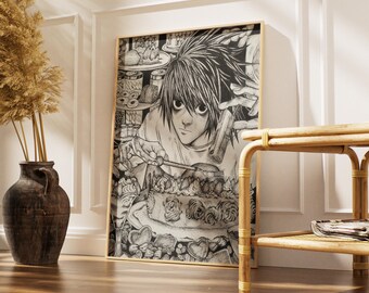 Death Note Hand-drawn Poster of L | Manga Anime Wall Art | Fan Art