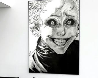 Tokyo Ghoul Hand-Drawn Poster | Kaneki Anime Manga Wall Art | Original Ink Illustration Print | Fan Art Shonen Japanese Room Decor