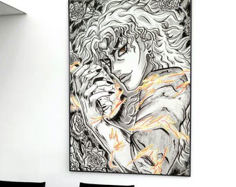 Dio Hand-Drawn Poster | JJBA Manga Anime Wall Art | Original Ink Illustration Print | Fan Art Shonen Japanese Room Decor