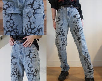 EXCLUSIVE Cybersigilism Jeans, Hand-painted Upcycled Design