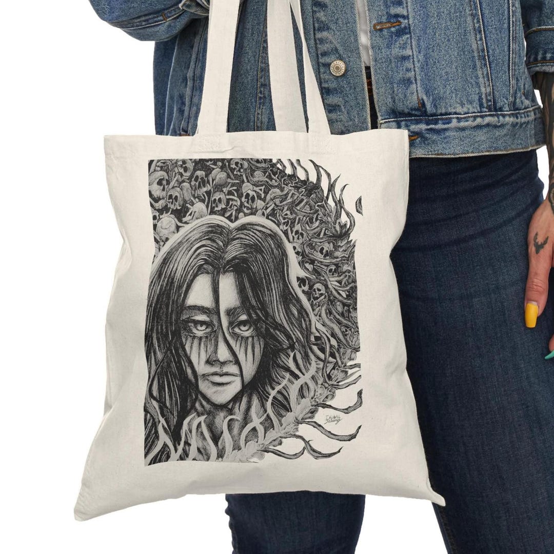 Anime Art Tote Bag | Original Hand-drawn Ink AOT Design | Manga ...