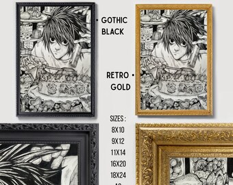 Framed Death Note Hand-drawn Poster | Anime Inspired L Fan Art