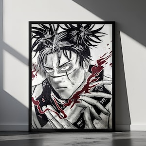 Handmade Original Shonen Inspired Fan Art Poster | Hand Drawn Anime Print | Anime Ink Illustration | Black and White Manga Wall Art