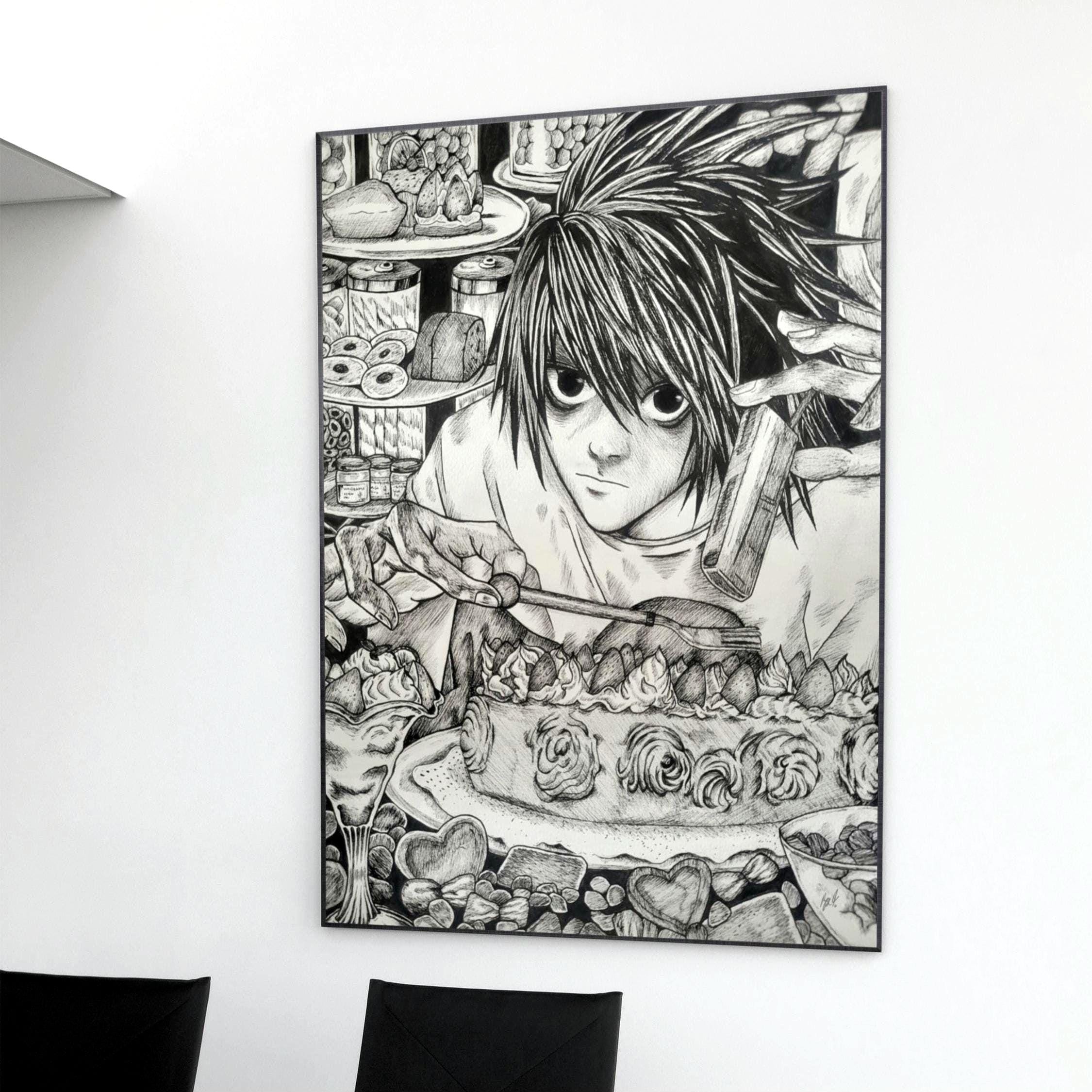 Death Note Hand-drawn Poster of L | Manga Anime Wall Art | Fan Art