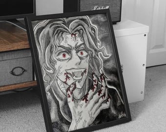 Framed Demon Slayer Print | Muzan Original Hand Drawn Anime Poster | Ready to Hang Black and White Manga Wall Art