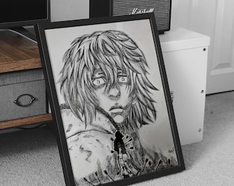 Framed Vinland Saga Poster | Hand-Drawn Thorfinn Anime Print | Ready to Hang Manga Wall art