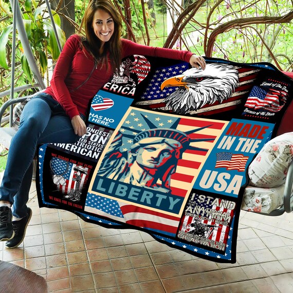 American Patriotic Liberty Blanket Freedom Blanket Red White Etsy