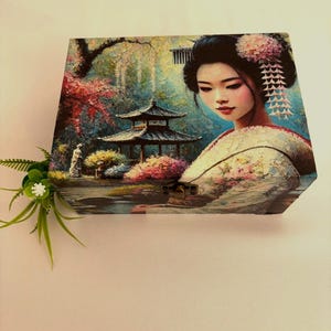 Elegant Japanese style box, colorful geisha jewelry box, Japanese geisha decoration, Japanese lady box, oriental box with Japanese woman