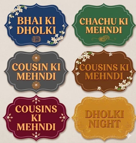Desi Wedding Photo Booth Props, Mehndi Dholki Signs, Pakistani Indian Celebration Decor