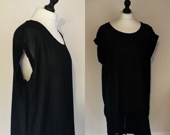 vintage 1990's black sheer oversized roll sleeve t shirt. UK 12