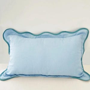 Blue Linen 12” x20” Lumbar Pillow With Scallop Edge Includes Insert
