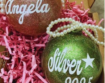 Personalized Keepsake Custom Glitter Ornament, Holiday Decor, Gift Ornament with Name