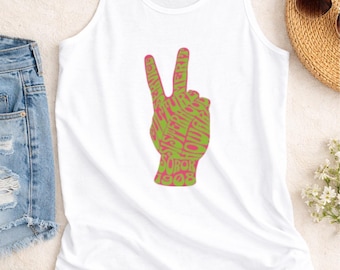 Pink & Green Peace Sign Tank Top | Lightweight Cotton, Sorority Inspired