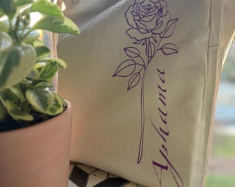 Personalized Canvas Tote, Custom Name & Floral, Everyday Bag, Party Favor,  Gift, Trip Carryall