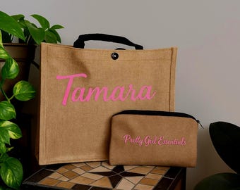 Personalized Tote Bag + Matching Cosmetic Bag| Efficient for Travel, Work, or Gifts