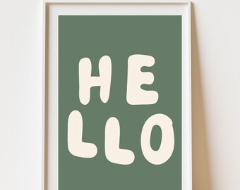 HELLO Printable Wall Art | Minimalist Digital Download | Retro Modern Typography Print | Instant Download Home Decor in Multiple Sizes