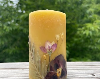 Small Beeswax Pillar Candle with Wildcrafted Botanicals