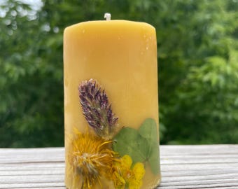 Small Beeswax Pillar Candle with Wildcrafted Botanicals