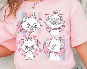 Retro Coquette Marie Aristocats Shirt, Vintage Disney Cat Tee, Cute Pastel Bow Shirt, Kawaii Disney Girl, Disneyland Trip Outfit Tee