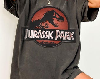 Vintage Jurassic Park Shirt, Retro Dinosaurier Grafik T-Shirt, gewaschenes Unisex Film Shirt, passendes Familien Gruppen Outfit, 90er Jahre Film Logo T-Shirt