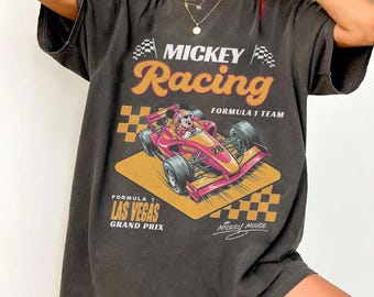 Disney Racing Mickey Shirt, Retro Cartoon Rennauto T-Shirt, Vintage Grandprix Shirt, Motorsport Vegas Trip T-Shirt, Formel Racing Grafik-T-Shirt