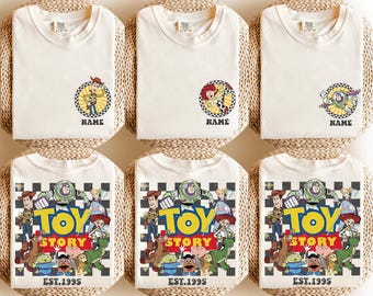 Benutzerdefinierte Name Retro Toy Story Familie Shirt, personalisierte Disney Reise passende Familie T-Shirt, Toy Story Geburtstag Urlaub Urlaub Shirt, Disney World Geschenk