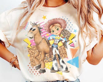 Retro Aquarell Jessie & Bullseye Shirt, Disney Cowgirl T-Shirt, Toy Story Western Shirt, Disneyland Mädchen Reise T-Shirt, Disney Familien Urlaub T-Shirt