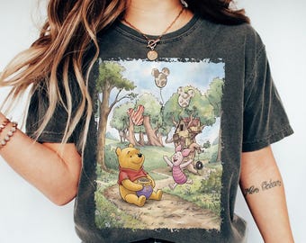 Vintage Winnie The Pooh und Piglet Shirt, Fuzzy Florals Pooh Tee, Hundred Accre Wood Abenteuer, Disneyland Familienausflug, Disney World Trip Tee