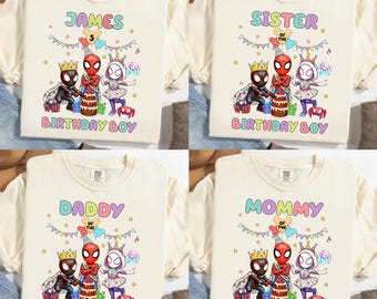 Personalisierte Spidey und seine erstaunliche Freunde Geburtstag Shirt, Ghost Spider Marvel T-Shirt, Kinder Geburtstag Party Outfit, Ballon Kuchen passende Shirt