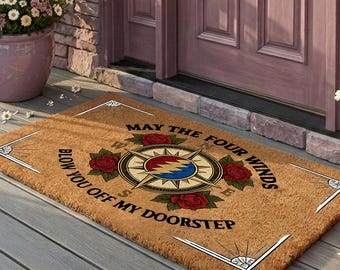 Vintage Compass Rose Doormat, Floral Music Inspired Door  Mat, Retro Outdoor Door Mat, Boho Entry Rug, Rustic Porch Decor, Housewarming Gift
