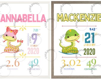 Impresión de anuncio de nacimiento de bebé según el zodíaco chino / Decoración personalizada para habitación infantil (descarga digital)