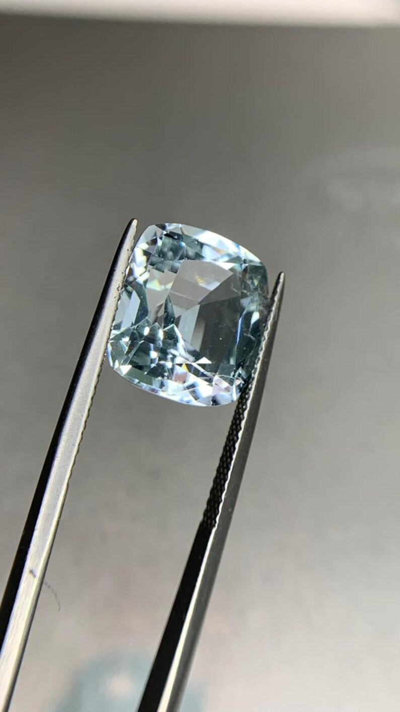 9.30 Ct Natural Aquamarine Cushion Cut Ocean Blue Loose Gemstone image 3