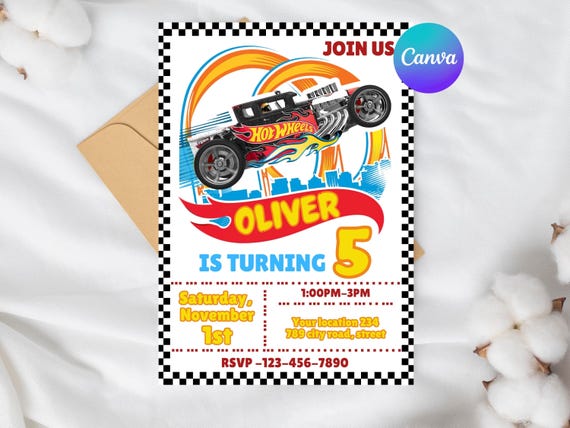 Editable Hot Cars Birthday Invitation Template Digital Download Printable Racing Invite for Boys Race Party, Hot Wheel Birthday Invitation