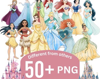 Princess Watercolor Bundle, Princesses PNG Cartoon Sublimation ClipArt's, all Princesses Birthday Movie Themed Clip Bundle PNG Collection