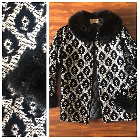 Vintage 60s Val Hughes Black and White Faux Fur Co