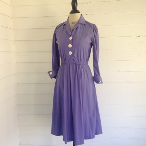 Vintage Periwinkle 80s-does-50s Dress w Pockets - image 5