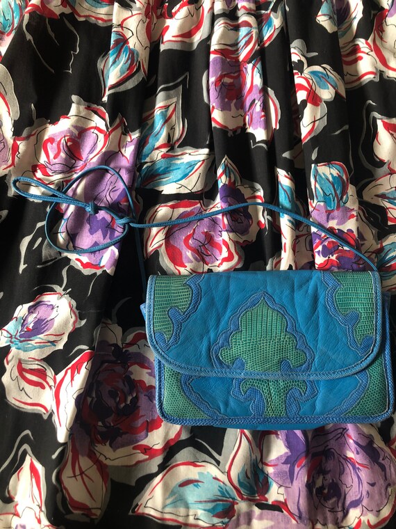 Carlos Falchi Aqua-Green Snakeskin 80s Shoulder Ba