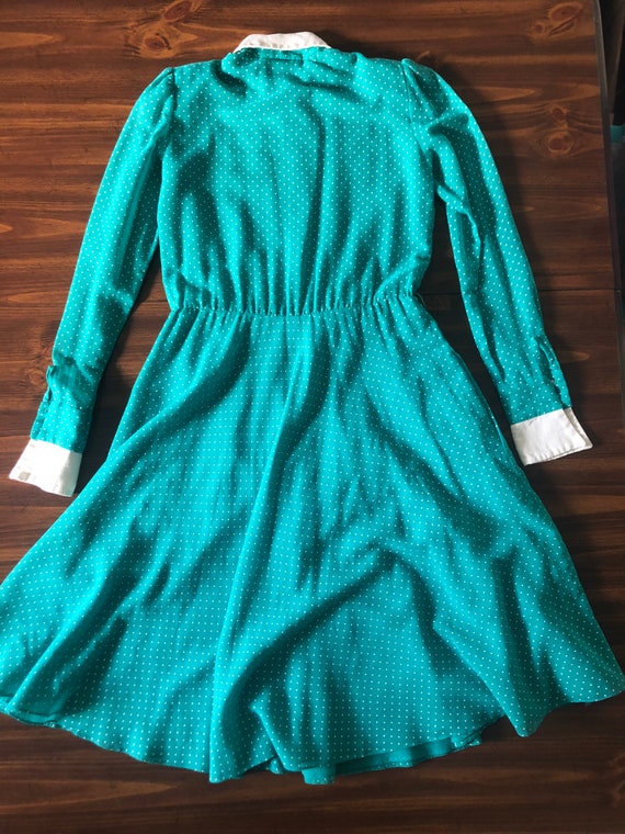 80s Does 50s Teal Polka Dot Dress - image 4