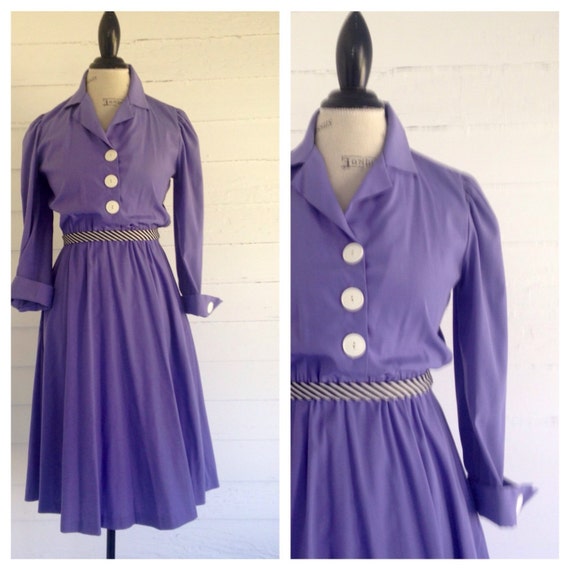 Vintage Periwinkle 80s-does-50s Dress w Pockets - image 1