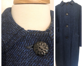 Vintage HARRIS TWEED 60s Blue-Black Handwoven Scottish Wool Women's Jacket L-XL Pristine