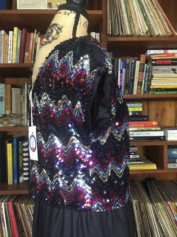 Vintage 1970s Dress w SEQUIN - Chevron Striped To… - image 6