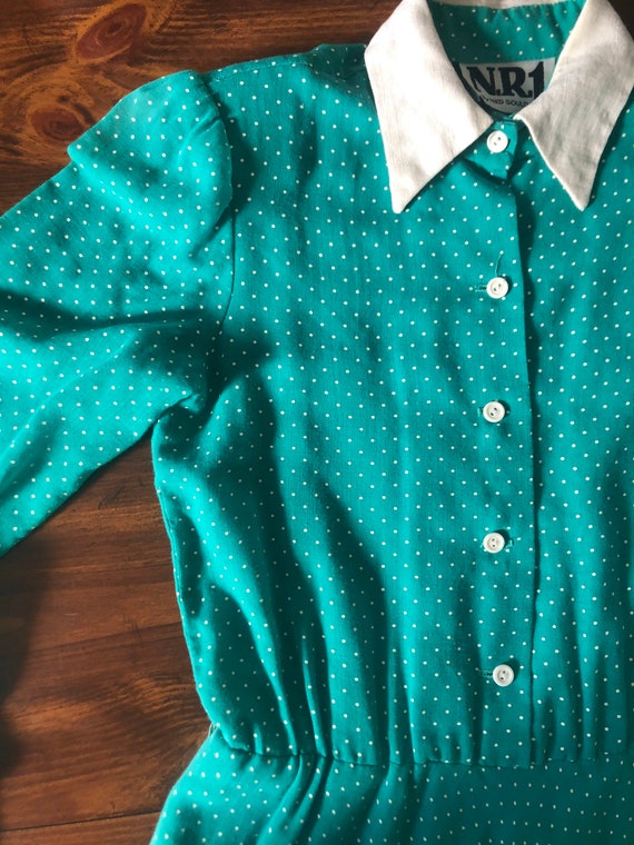 80s Does 50s Teal Polka Dot Dress - image 5