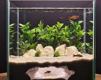 Cueva subterránea para acuario con forma de cañón / Refugio natural en forma de túnel de roca para peces, camarones y bettas / Decoración para acuarios y terrarios