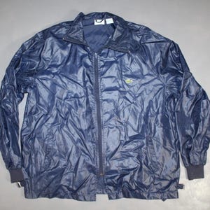 Vintage 80s Lacoste Izod Navy Blue Nylon Windbreaker Bomber Jacket Size 2XL