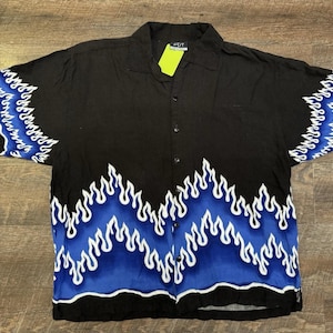 Camicia vintage JET Strtw Y2K anni 2000, con bottoni, stile rave in rayon, taglia XL