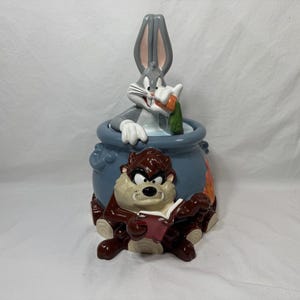 Pot à biscuits chaudron de Taz, Bugs Bunny, Looney Tunes, Warner Bros, vintage 1998